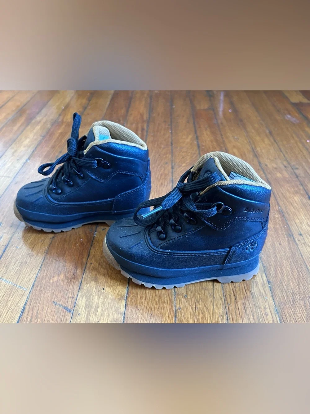 Timberland Kids Black and Tan Lace-Up Boots